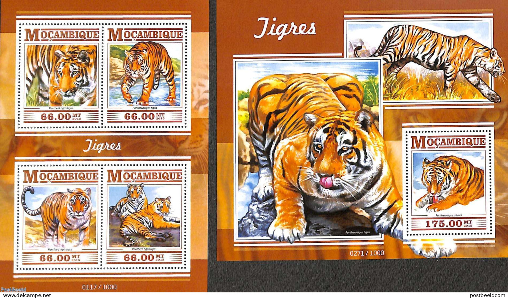 Mozambique 2015 Tigers 2 S/s, Mint NH, Nature - Cat Family - Mozambique