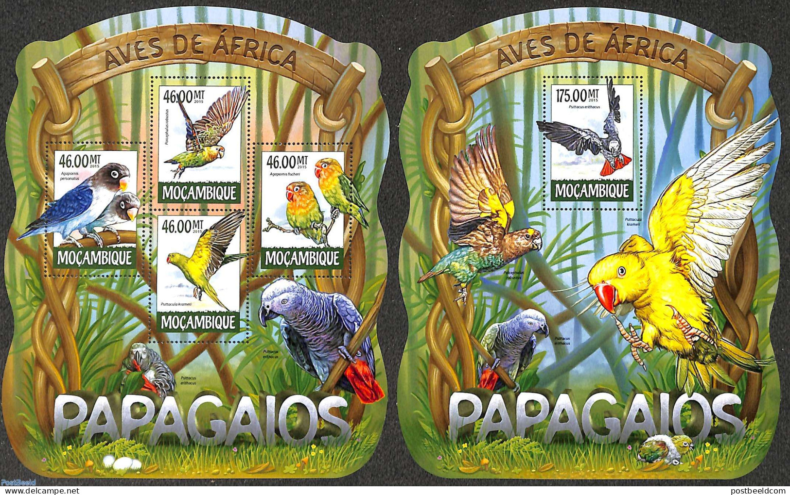 Mozambique 2015 Parrots 2 S/s, Mint NH, Nature - Birds - Parrots - Mozambique