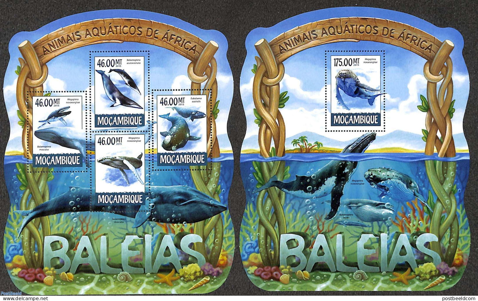 Mozambique 2015 Whales 2 S/s, Mint NH, Nature - Sea Mammals - Mozambique