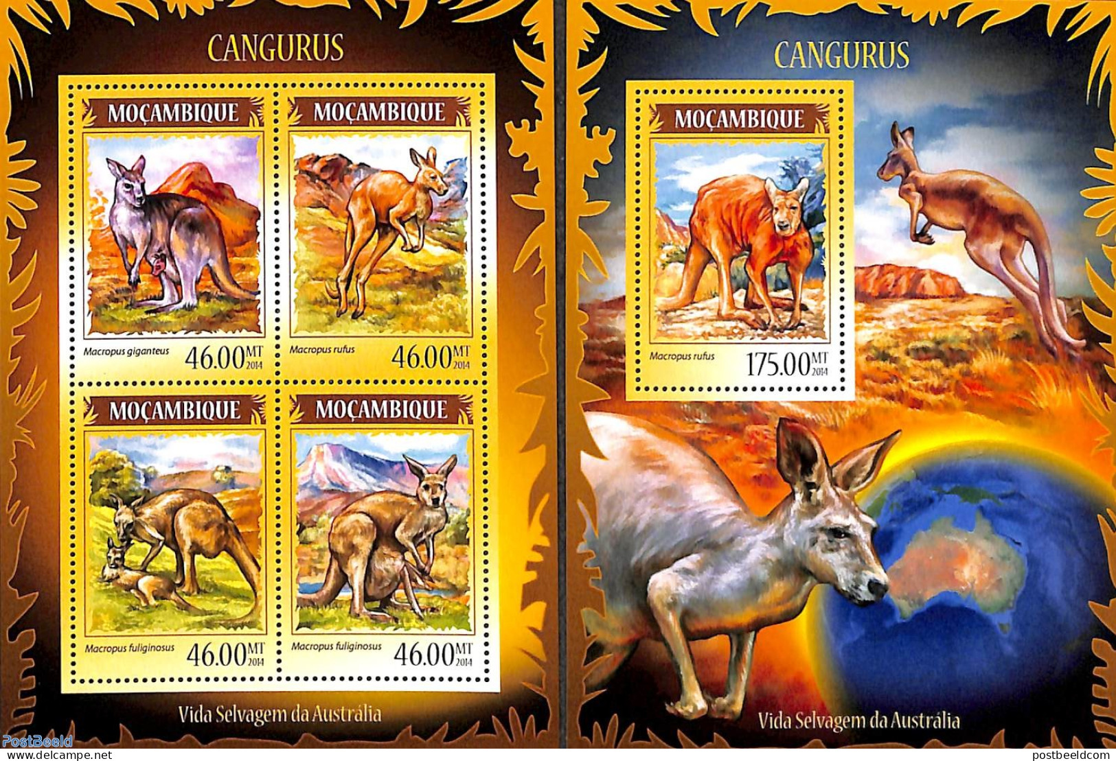 Mozambique 2014 Kangaroos 2 S/s, Mint NH, Nature - Animals (others & Mixed) - Mozambique