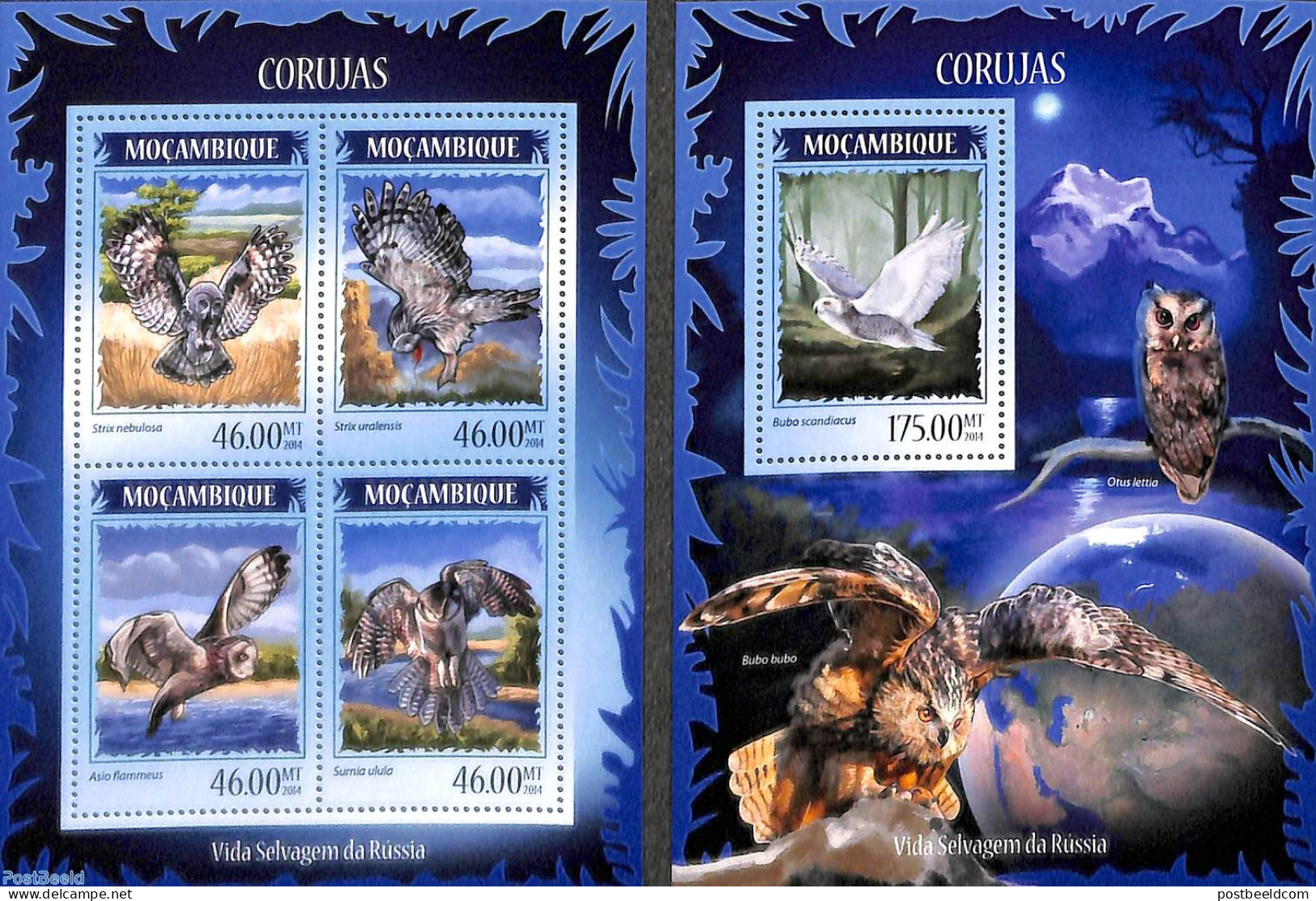 Mozambique 2014 Owls 2 S/s, Mint NH, Nature - Birds - Birds Of Prey - Owls - Mozambique