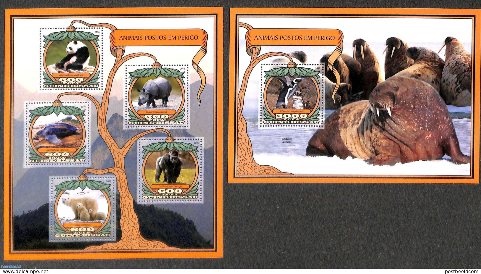 Guinea Bissau 2016 Endangered Animals 2 S/s, Mint NH, Nature - Animals (others & Mixed) - Bears - Monkeys - Penguins -.. - Guinea-Bissau