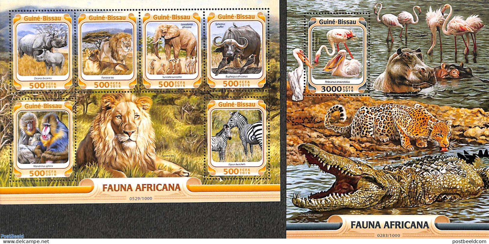 Guinea Bissau 2016 African Fauna 2 S/s, Mint NH, Nature - Animals (others & Mixed) - Birds - Cat Family - Elephants - .. - Guinea-Bissau