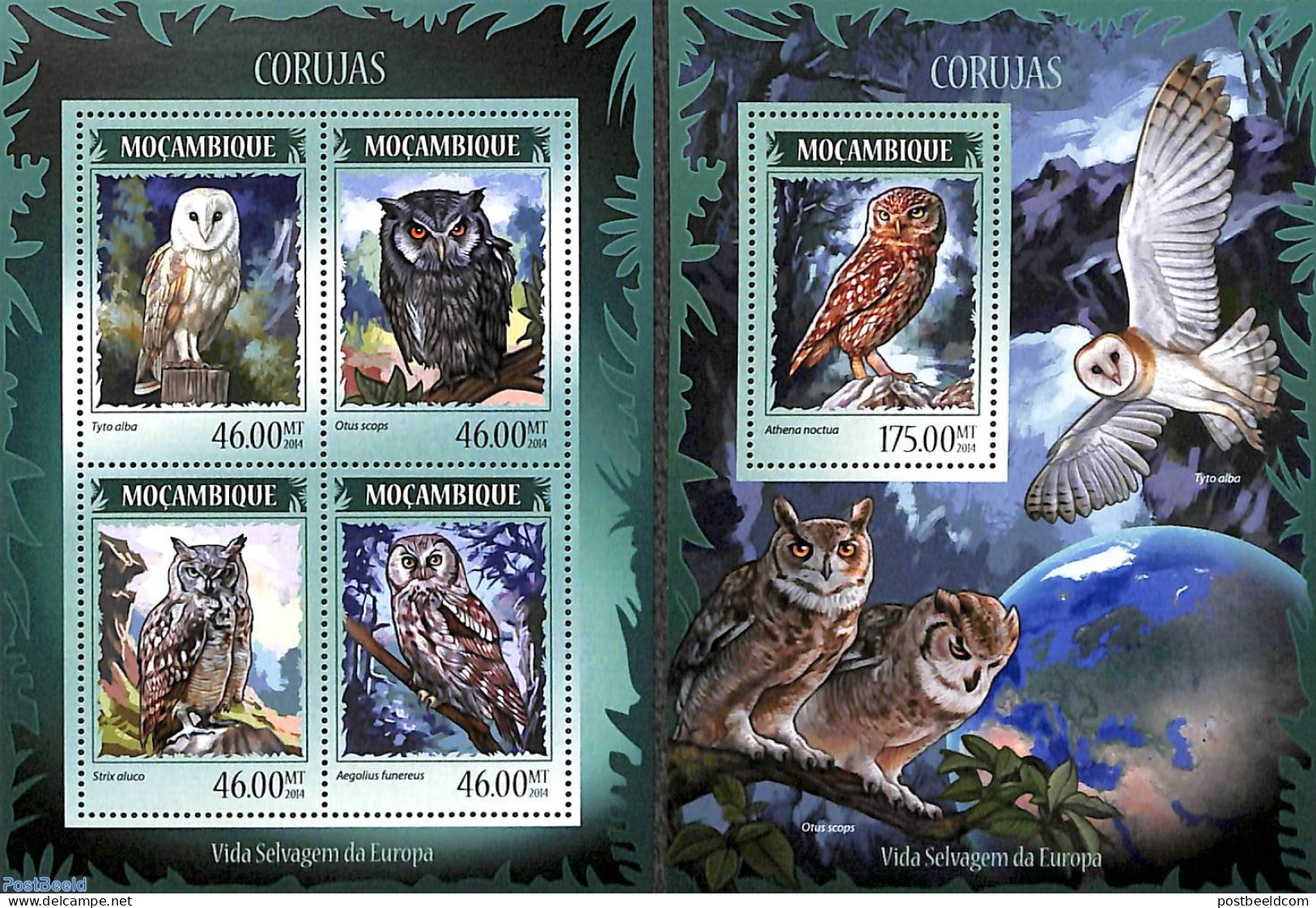 Mozambique 2014 Owls 2 S/s, Mint NH, Nature - Birds - Birds Of Prey - Owls - Mozambique