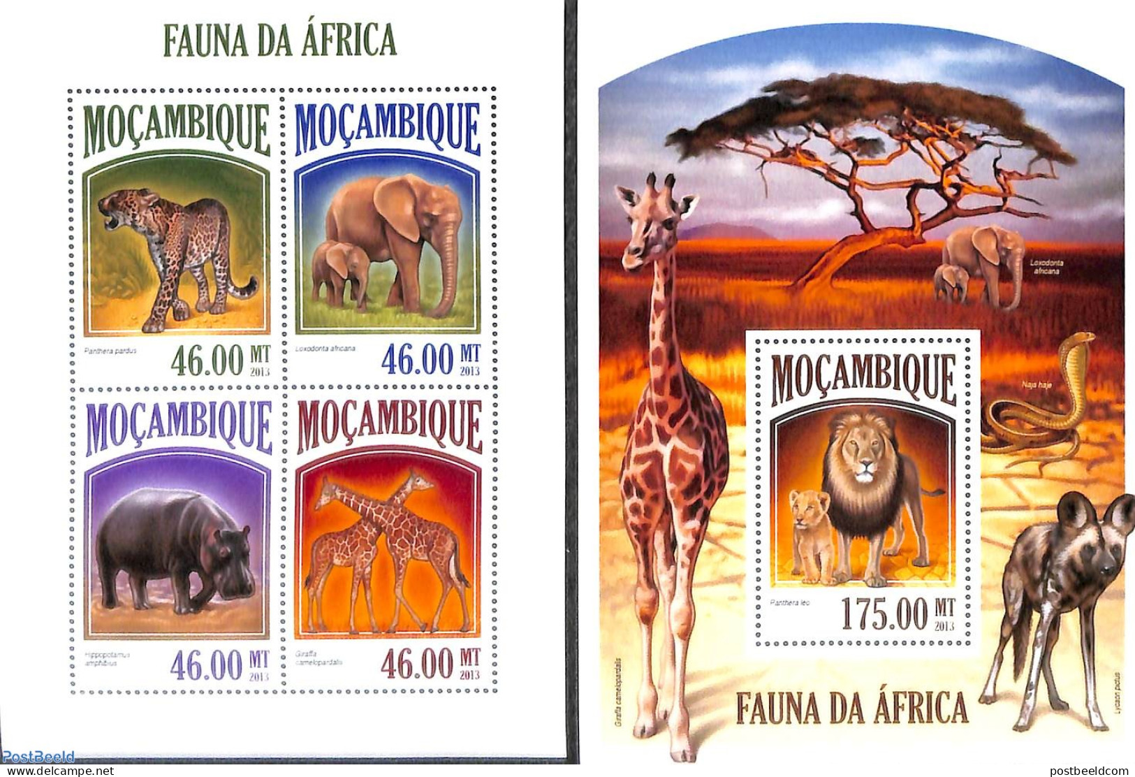 Mozambique 2013 African Fauna 2 S/s, Mint NH, Nature - Animals (others & Mixed) - Cat Family - Elephants - Giraffe - H.. - Mozambique