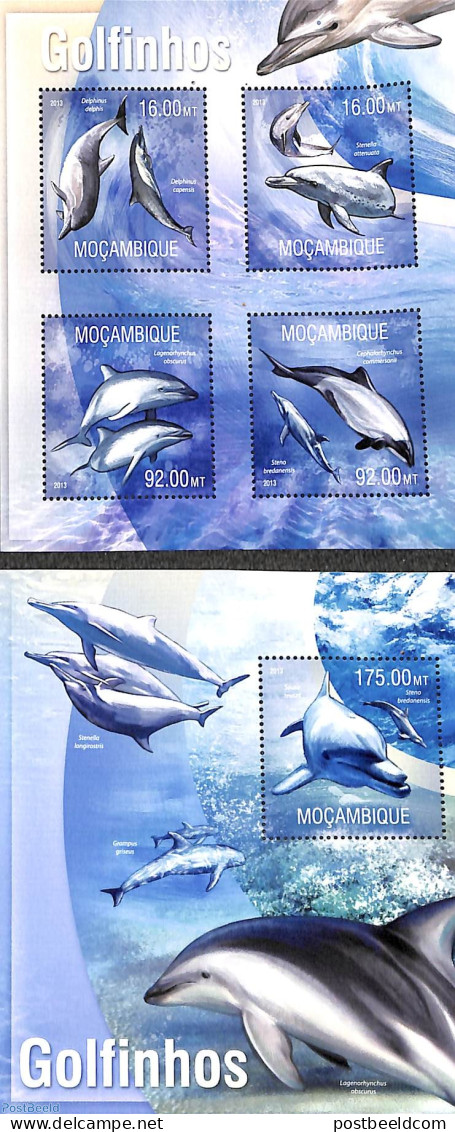 Mozambique 2013 Dolphins 2 S/s, Mint NH, Nature - Sea Mammals - Mozambique