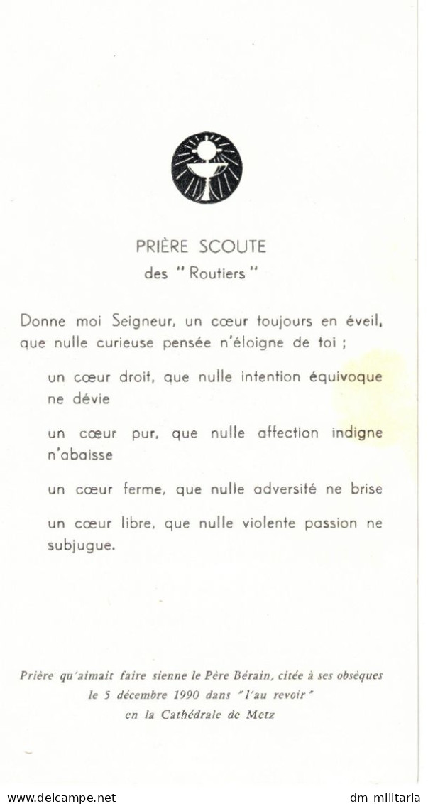 57 - METZ - GÉNÉALOGIE - FAIRE-PART DE DÉCÈS - CHANOINE ROBERT BÉRAIN - NÉ EN 1912 À LESSE -  MOSELLE - Obituary Notices