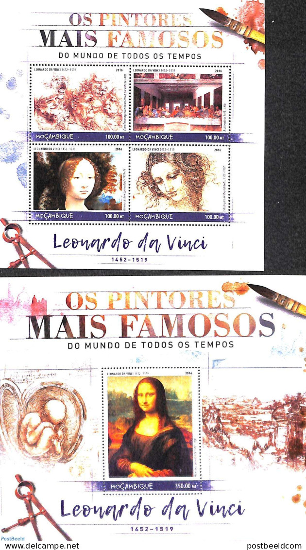 Mozambique 2016 Leonardo Da Vinci 2 S/s, Mint NH, Art - Leonardo Da Vinci - Paintings - Mozambique