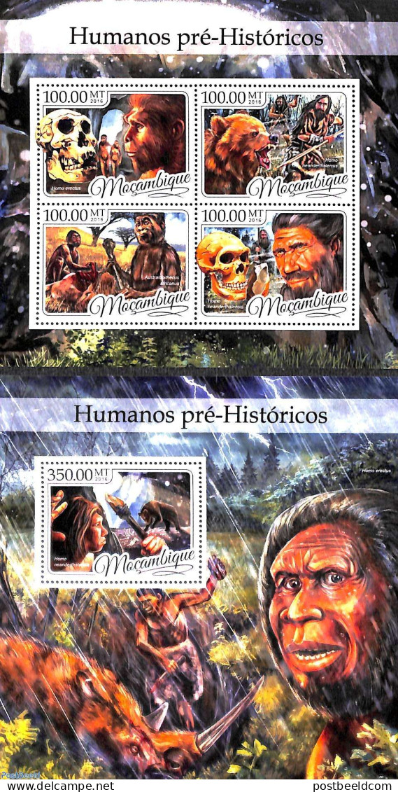 Mozambique 2016 Prehistoric Humans 2 S/s, Mint NH, History - Archaeology - Arqueología