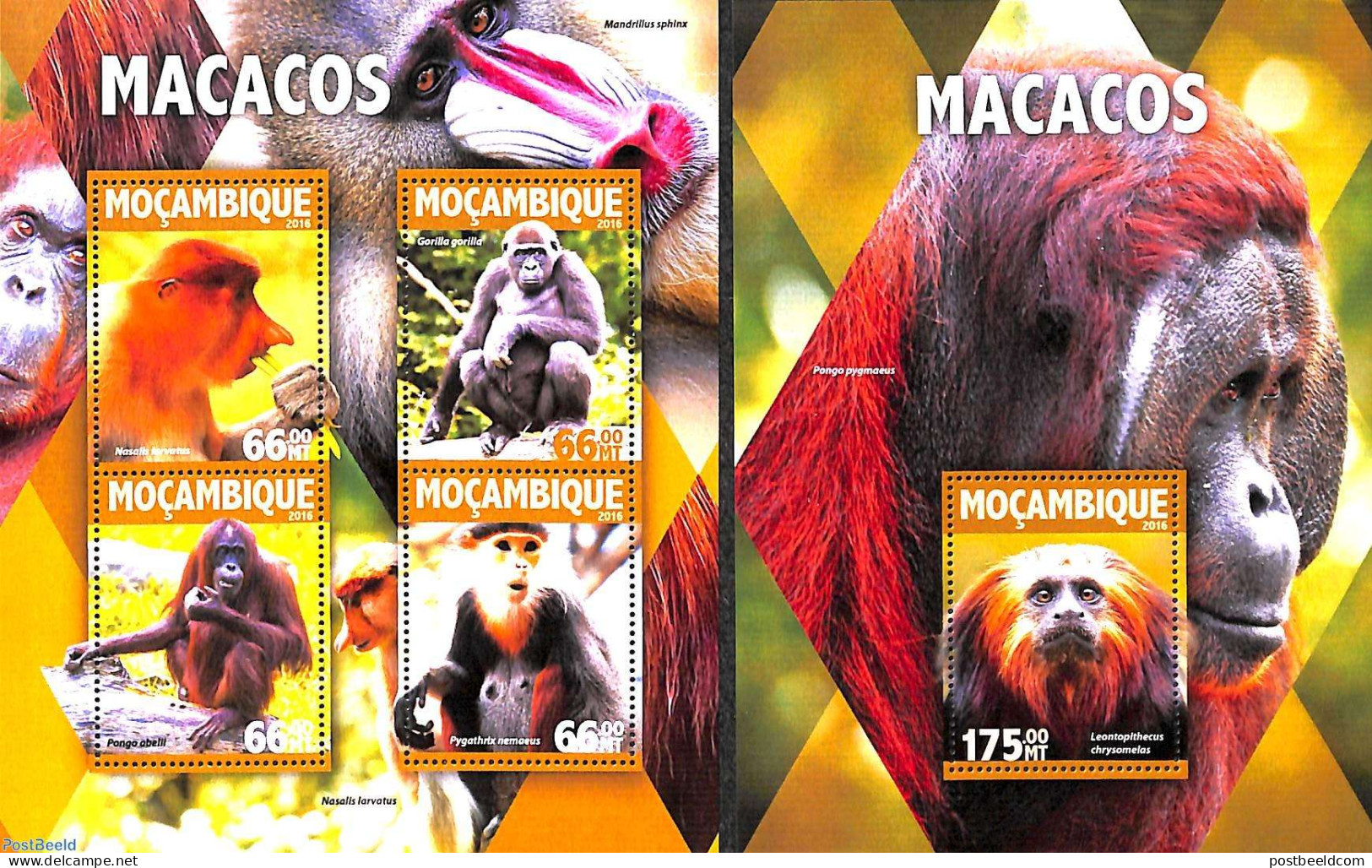 Mozambique 2016 Monkeys 2 S/s, Mint NH, Nature - Monkeys - Mozambique