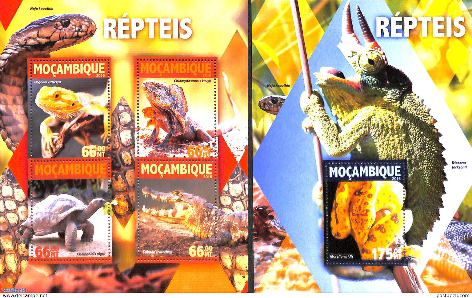 Mozambique 2016 Reptiles 2 S/s, Mint NH, Nature - Crocodiles - Reptiles - Snakes - Turtles - Mozambique