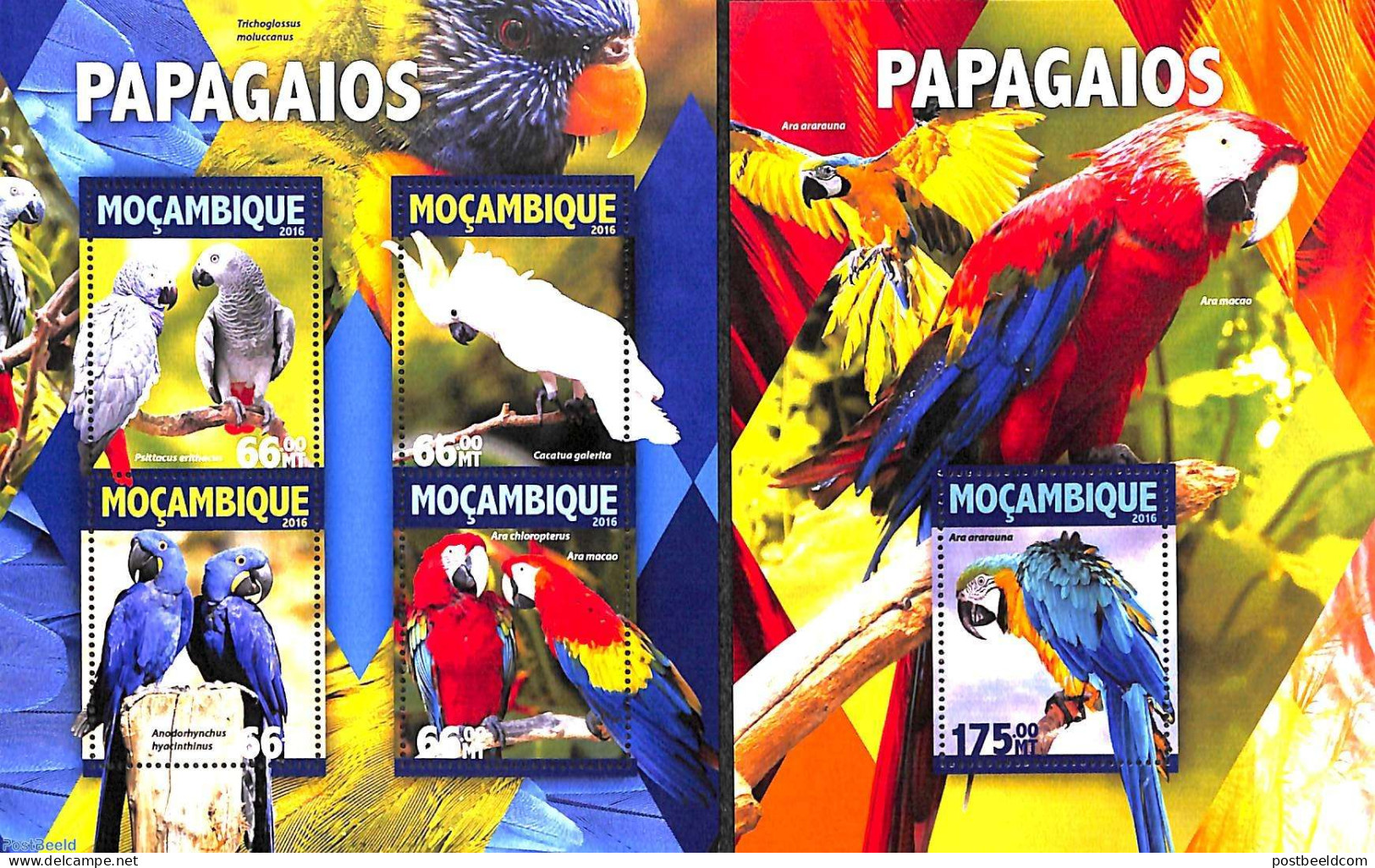 Mozambique 2016 Parrots 2 S/s, Mint NH, Nature - Birds - Parrots - Mozambique