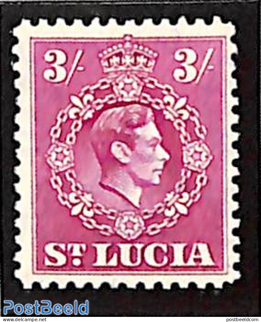 Saint Lucia 1938 3sh, Stamp Out Of Set, Unused (hinged) - St.Lucia (1979-...)