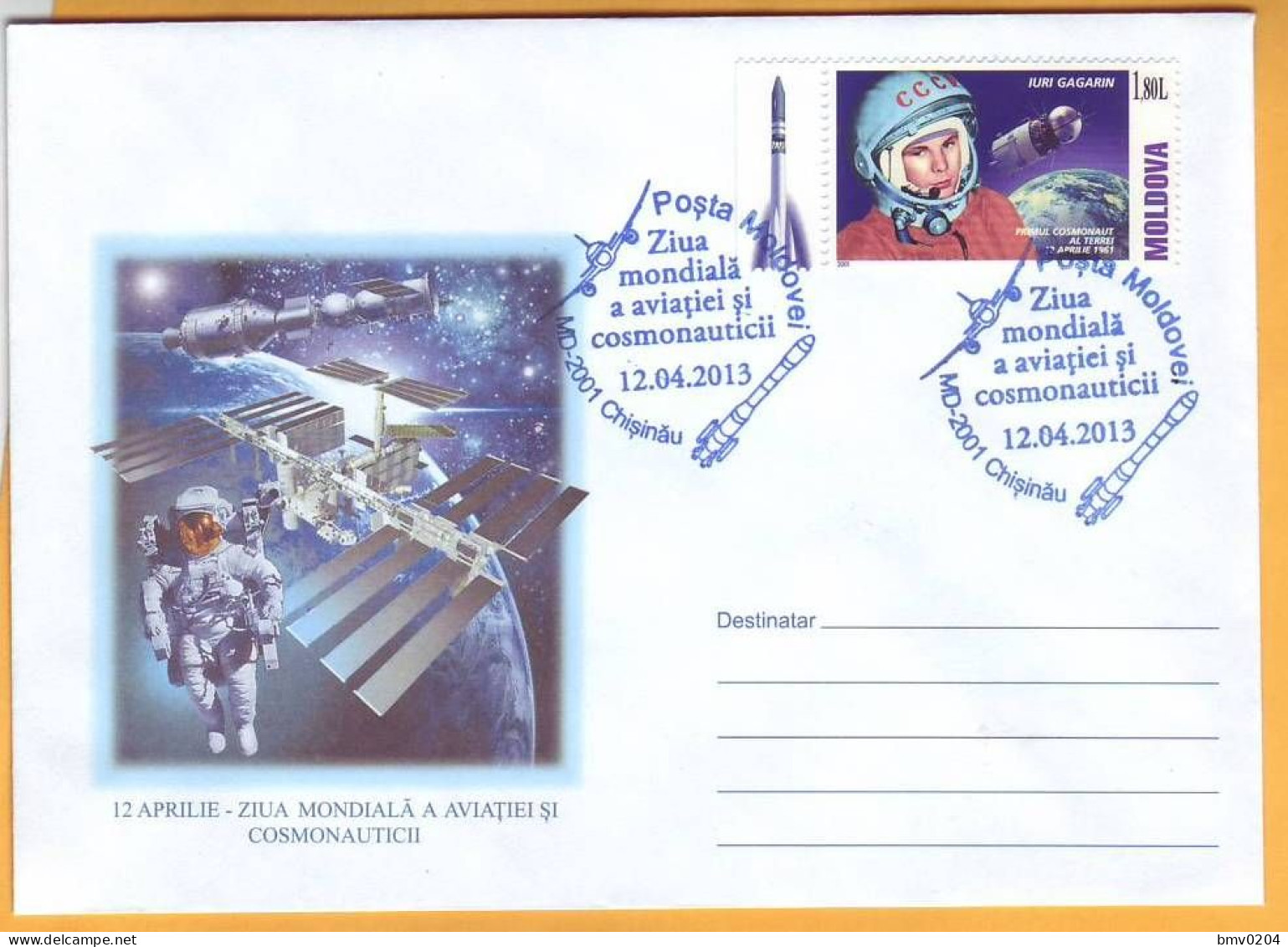 2013 Moldova Moldavie Moldau  Cosmonautics Day  Special Cancellations. Space. Gagarin - Moldavie