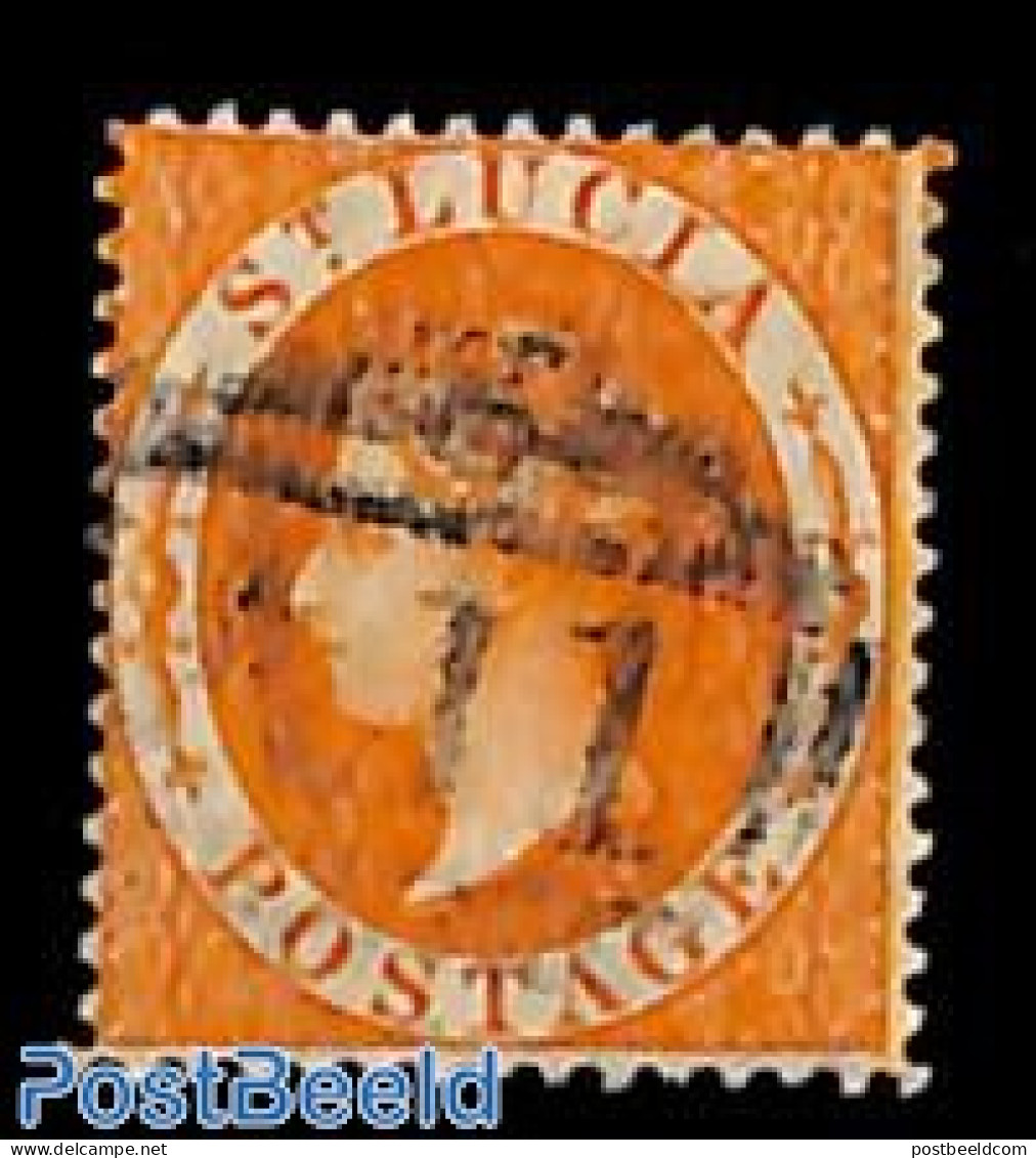 Saint Lucia 1864 1sh Orange, Perf. 14,  Used, Used Stamps - St.Lucia (1979-...)