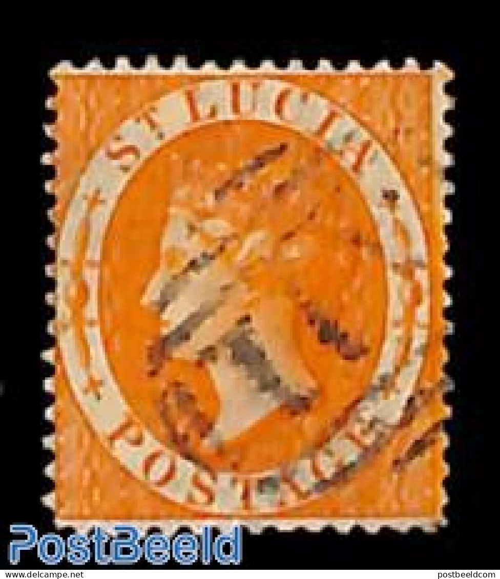 Saint Lucia 1864 1sh Orange, Perf. 14, Used, Used Stamps - St.Lucie (1979-...)