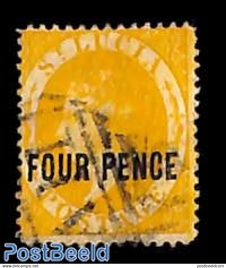 Saint Lucia 1884 FOUR PENCE, Perf. 14, Used, Used Stamps - St.Lucia (1979-...)