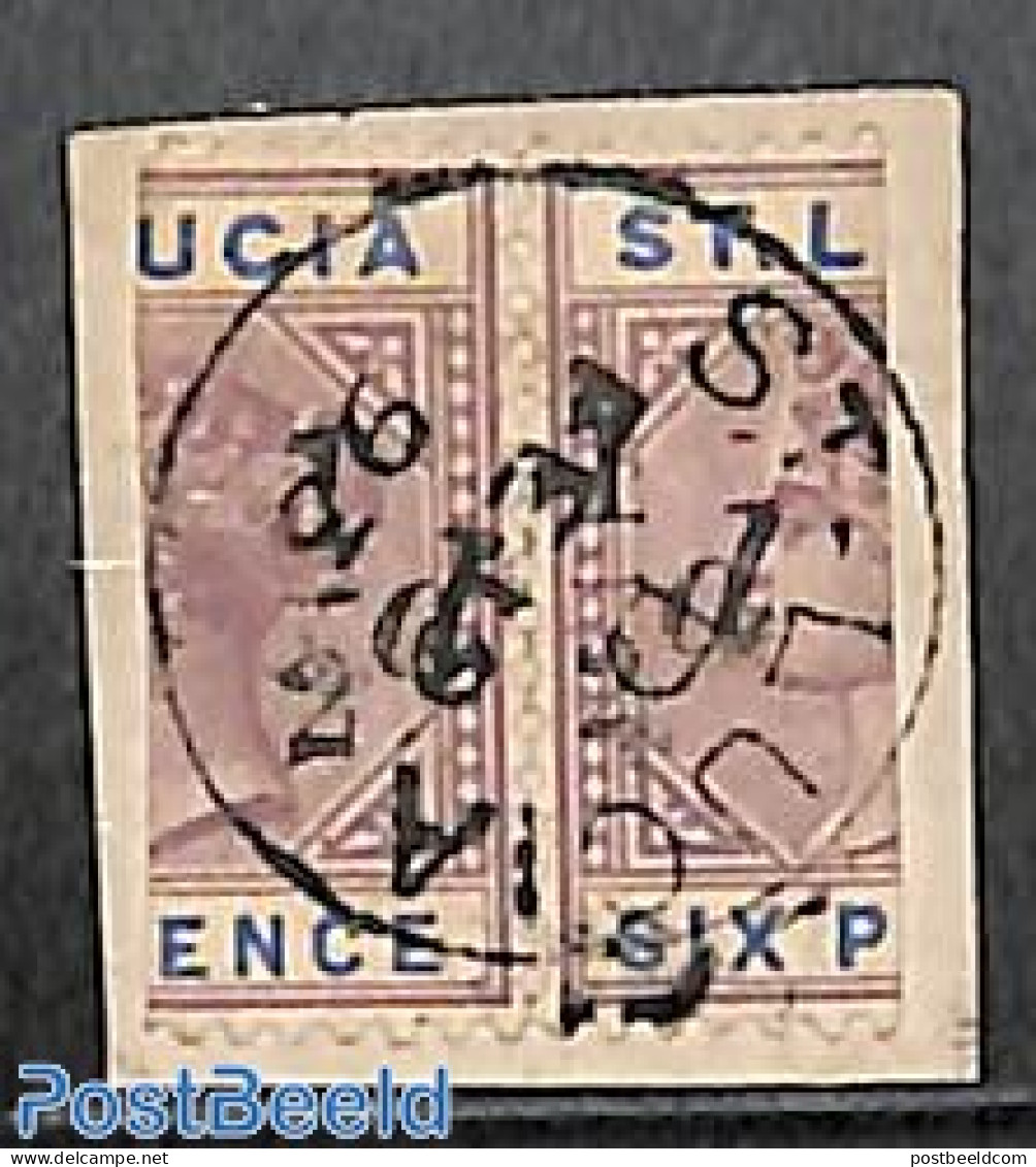 Saint Lucia 1891 Pair Of 2x 1/2 On 6d, Used, On Paper, Used Stamps - St.Lucia (1979-...)