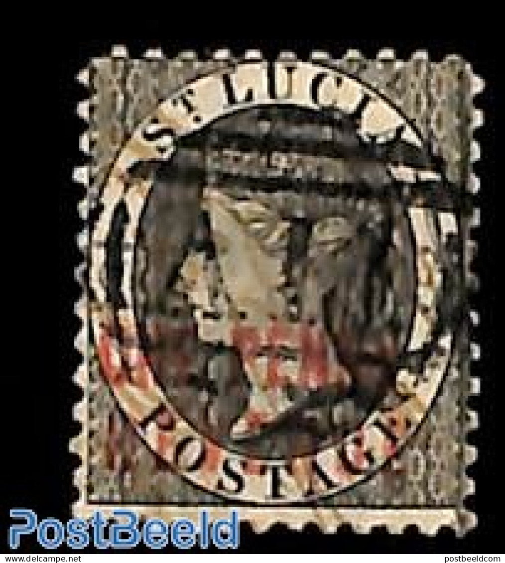 Saint Lucia 1882 ONE PENNY REVENUE, Perf. 12, Used, Used Stamps - St.Lucia (1979-...)