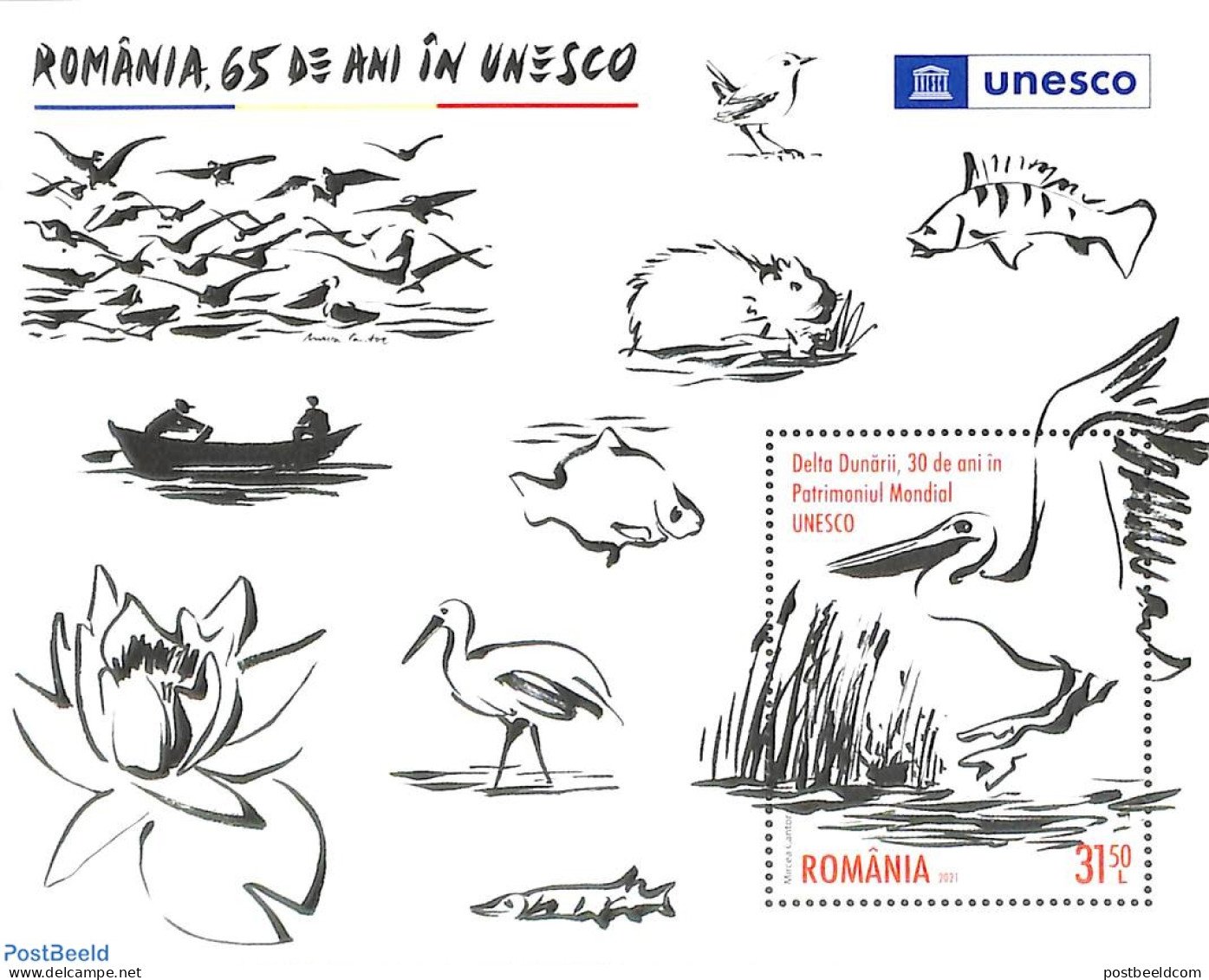 Romania 2021 Danube Delta, UNESCO S/s, Mint NH, History - Nature - Transport - Unesco - Birds - Fish - Ships And Boats - Neufs