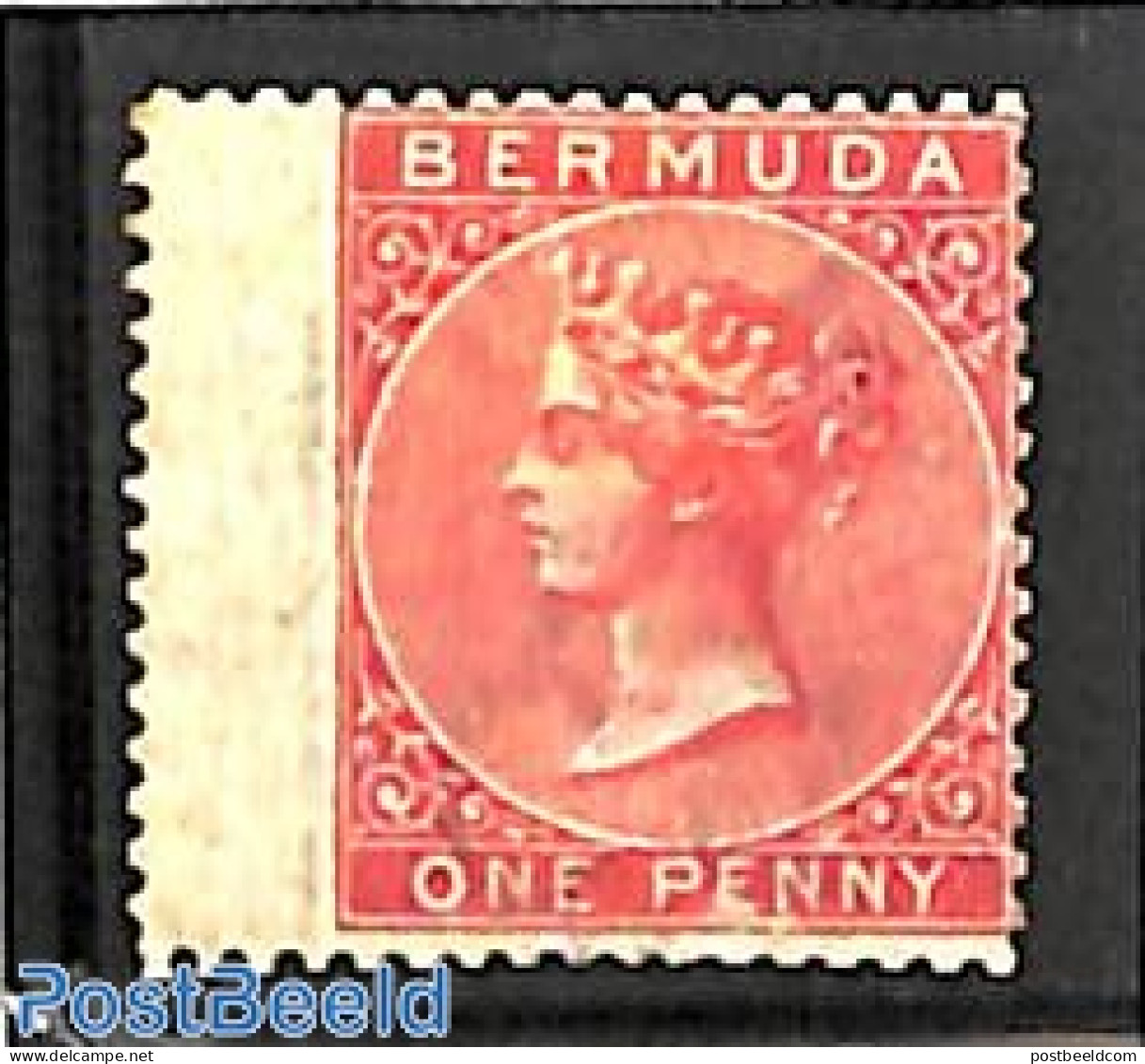 Bermuda 1865 1d Rosared, WM Crown-CC, Wingstamp, Unused (hinged) - Bermuda