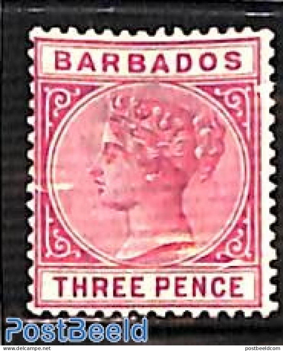 Barbados 1882 3d, Stamp Out Of Set, Unused (hinged) - Barbados (1966-...)