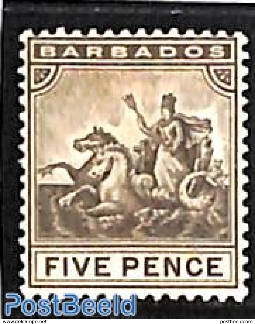 Barbados 1892 5d, WM Crown-CA, Stamp Out Of Set, Unused (hinged), Nature - Horses - Barbades (1966-...)