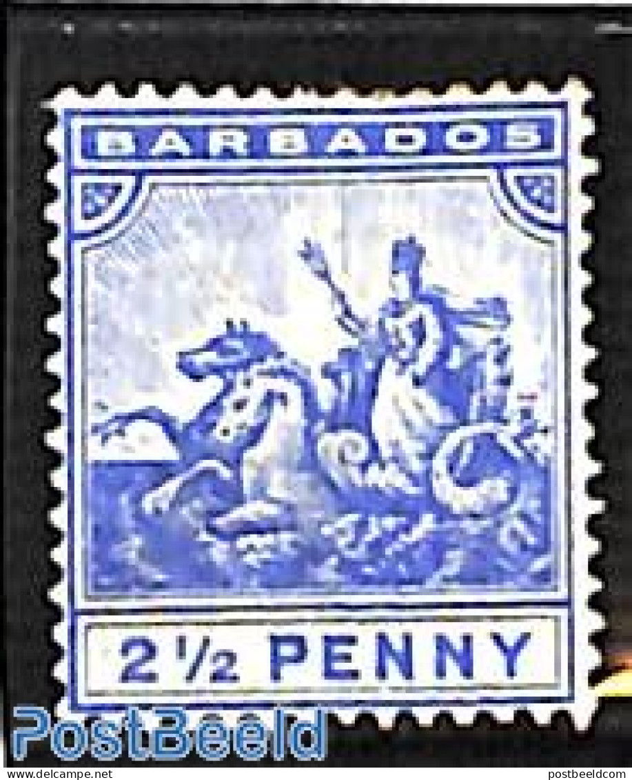 Barbados 1892 2.5d, WM Crown-CA, Stamp Out Of Set, Unused (hinged), Nature - Horses - Barbades (1966-...)