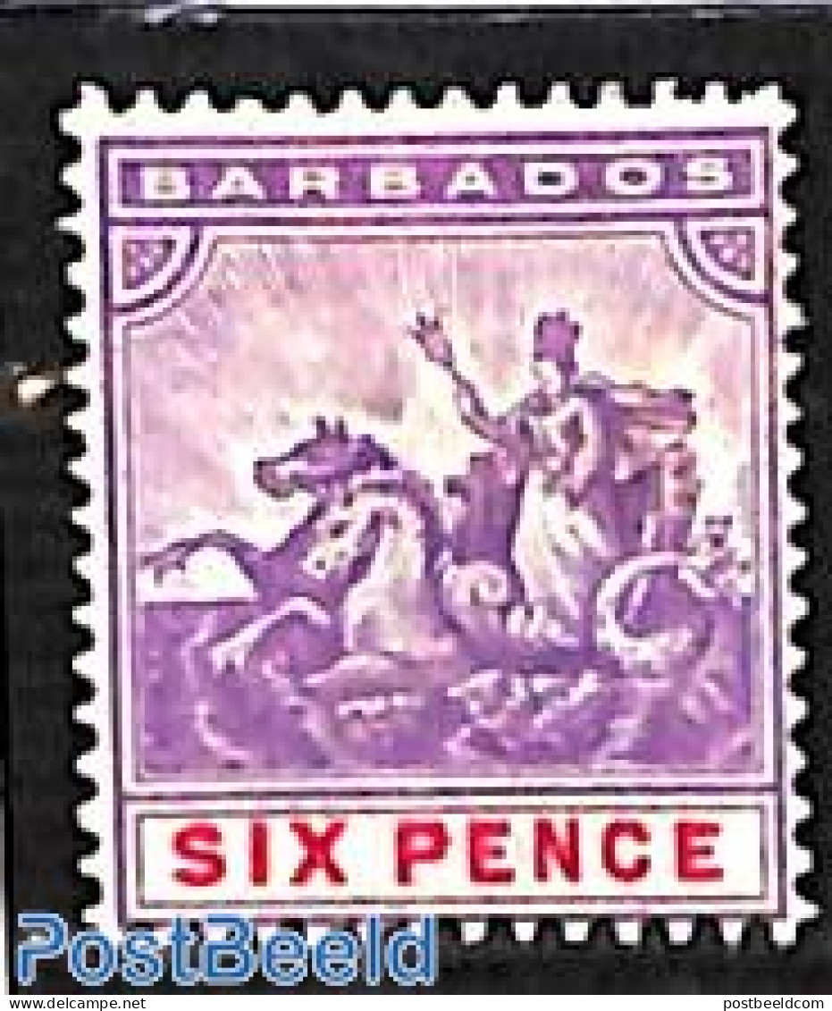 Barbados 1905 6d, WM Mult. Crown-CA, Stamp Out Of Set, Unused (hinged), Nature - Horses - Barbades (1966-...)