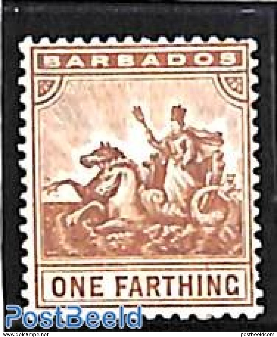 Barbados 1909 1Fa, WM Mult. Crown-CA, Stamp Out Of Set, Unused (hinged), Nature - Horses - Barbados (1966-...)