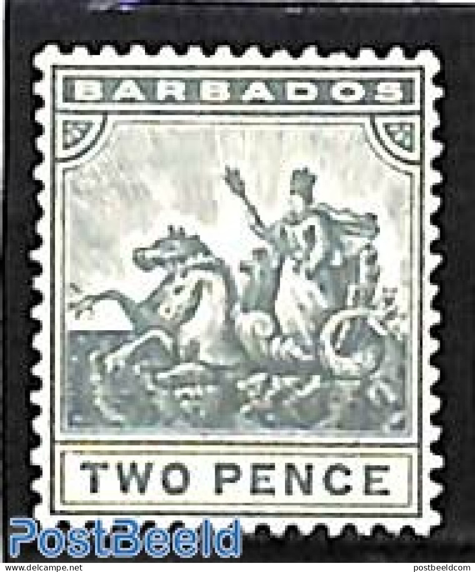 Barbados 1909 2d, WM Mult. Crown-CA, Stamp Out Of Set, Unused (hinged), Nature - Horses - Barbados (1966-...)