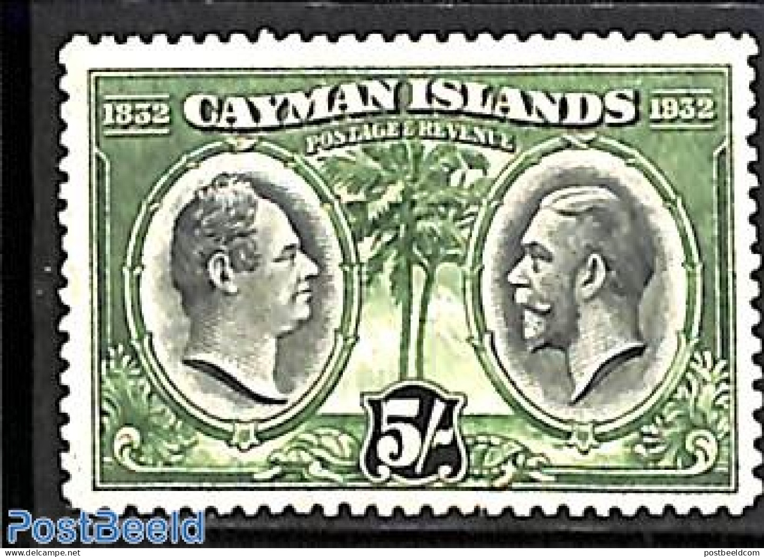 Cayman Islands 1932 5sh, Stamp Out Of Set, Unused (hinged) - Caimán (Islas)