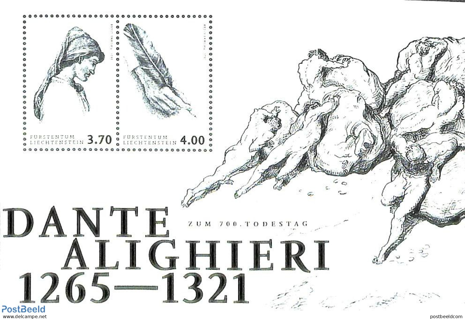 Liechtenstein 2021 Dante Alighieri S/s, Mint NH, Art - Authors - Nuevos