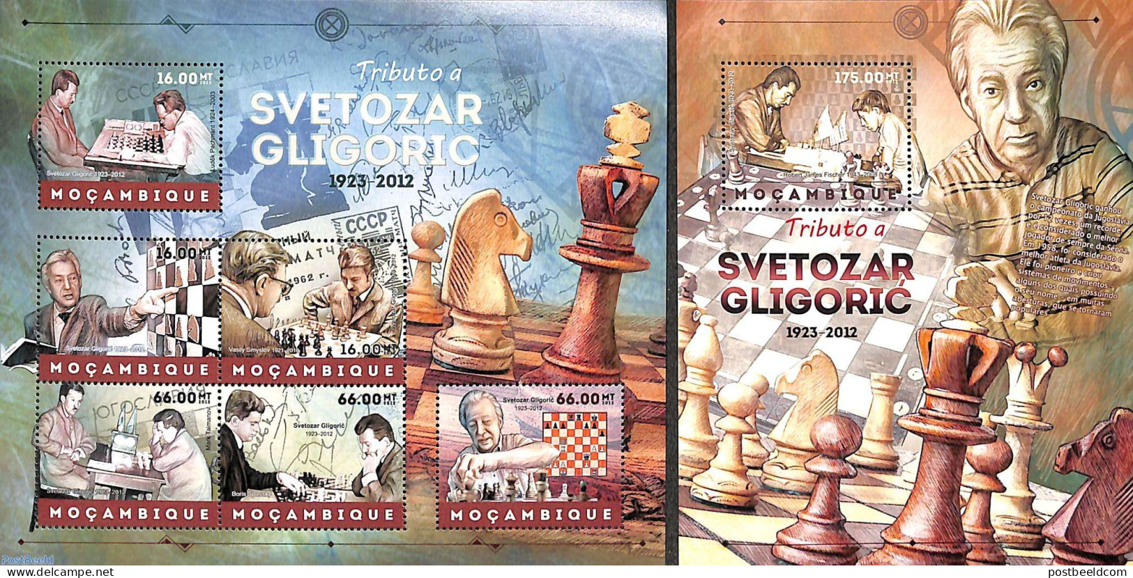 Mozambique 2012 Svetozar Gligoric 2 S/s, Mint NH, Sport - Chess - Schaken