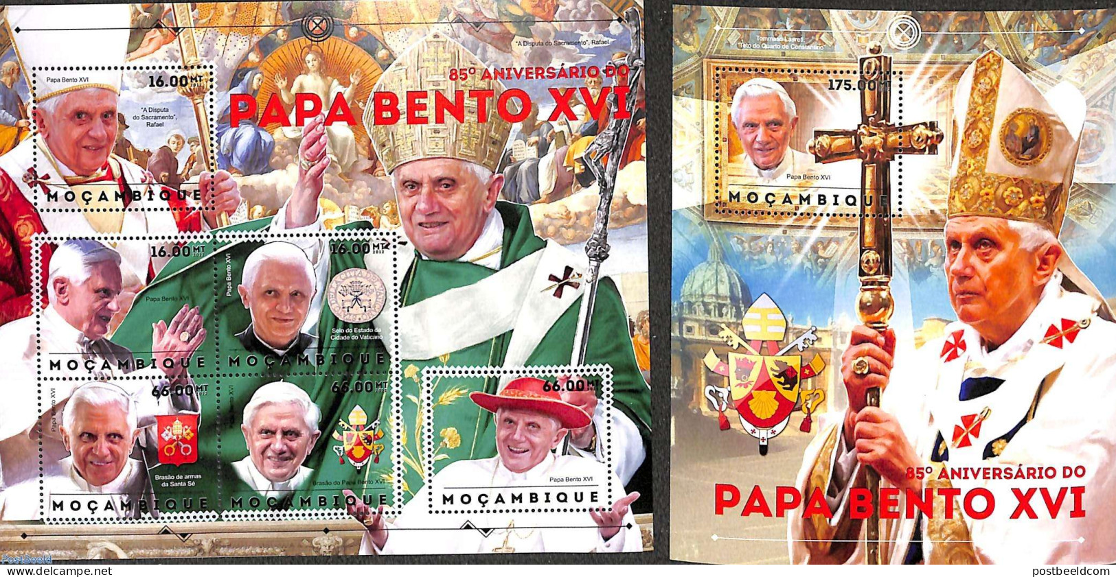 Mozambique 2012 Pope Benedict XVI 2 S/s, Mint NH, Religion - Pope - Religion - Popes