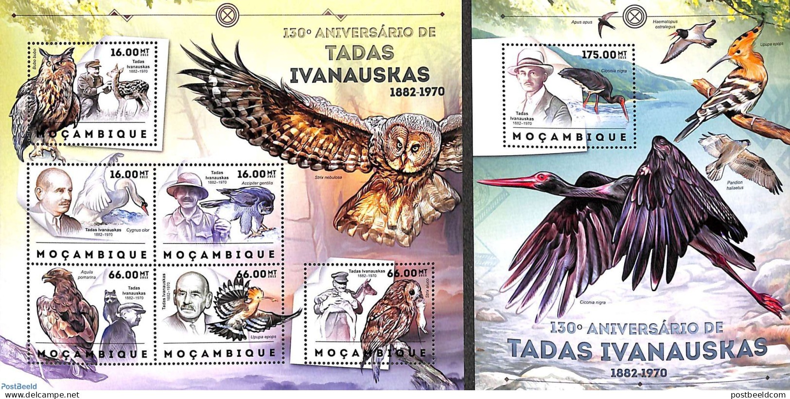 Mozambique 2012 Tadas Ivanauskas 2 S/s, Mint NH, Nature - Birds - Birds Of Prey - Owls - Mozambique