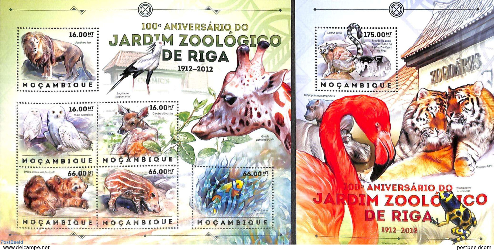 Mozambique 2012 Riga Zoo 2 S/s, Mint NH, Nature - Animals (others & Mixed) - Bears - Cat Family - Owls - Mozambique