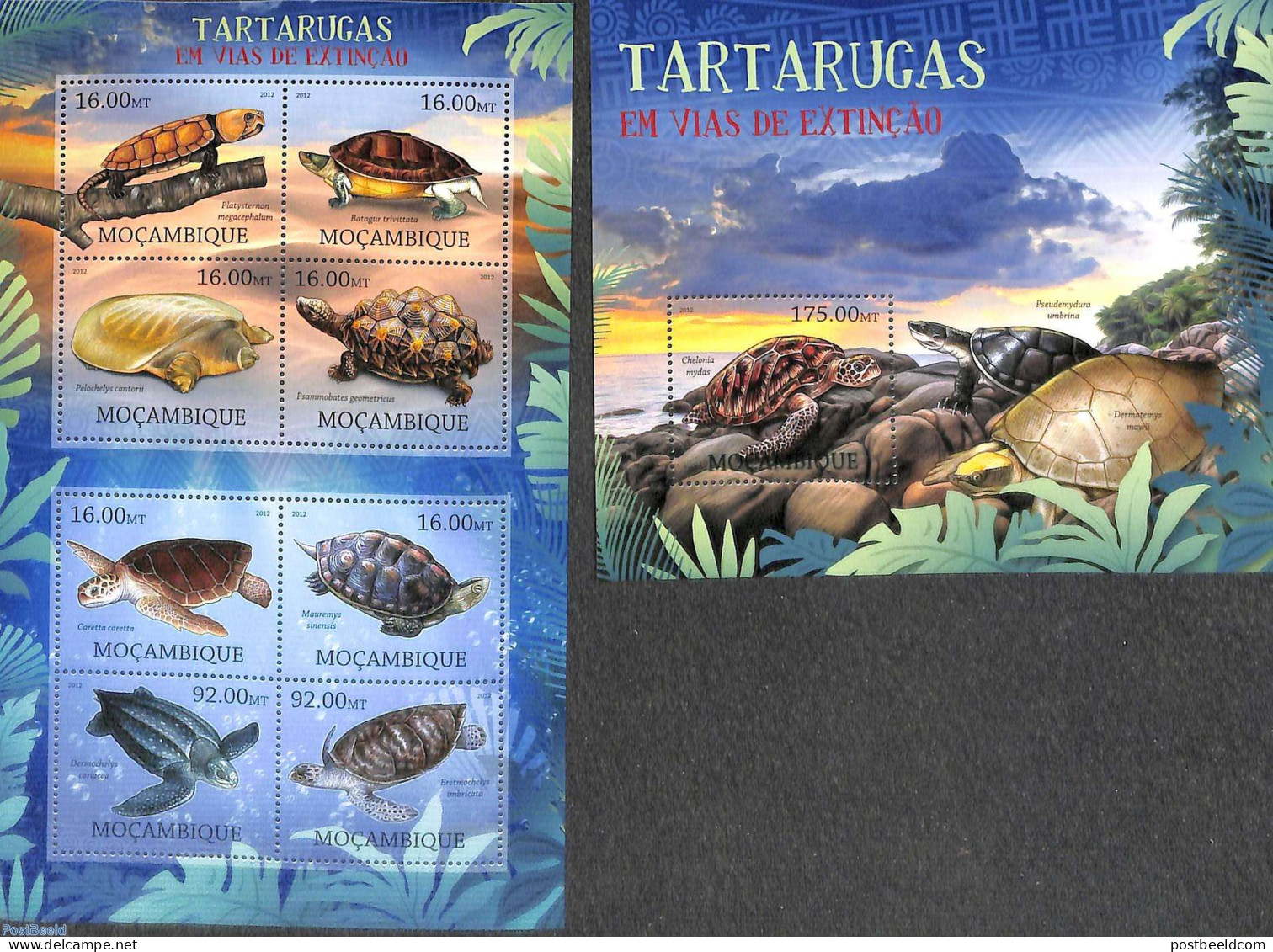 Mozambique 2012 Endangered Turtles 2 S/s, Mint NH, Nature - Reptiles - Turtles - Mosambik