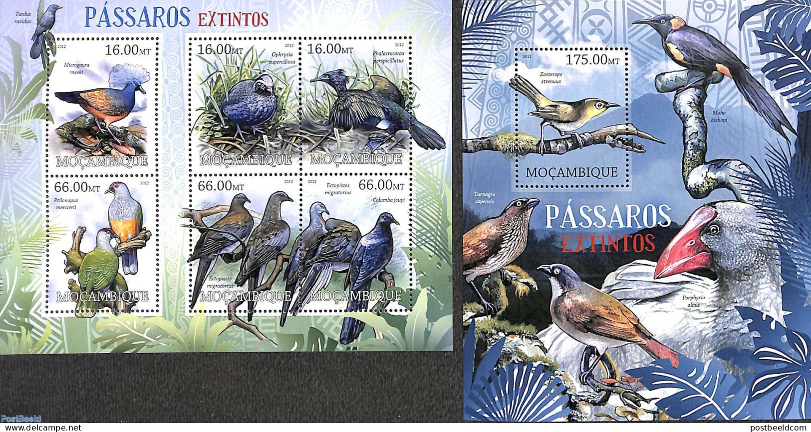 Mozambique 2012 Extinct Birds 2 S/s, Mint NH, Nature - Birds - Mozambico