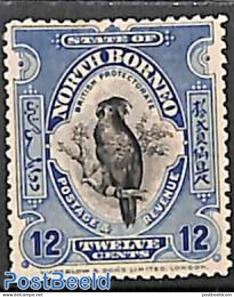 North Borneo 1909 12c, Stamp Out Of Set, Unused (hinged), Nature - Birds - Parrots - Bornéo Du Nord (...-1963)