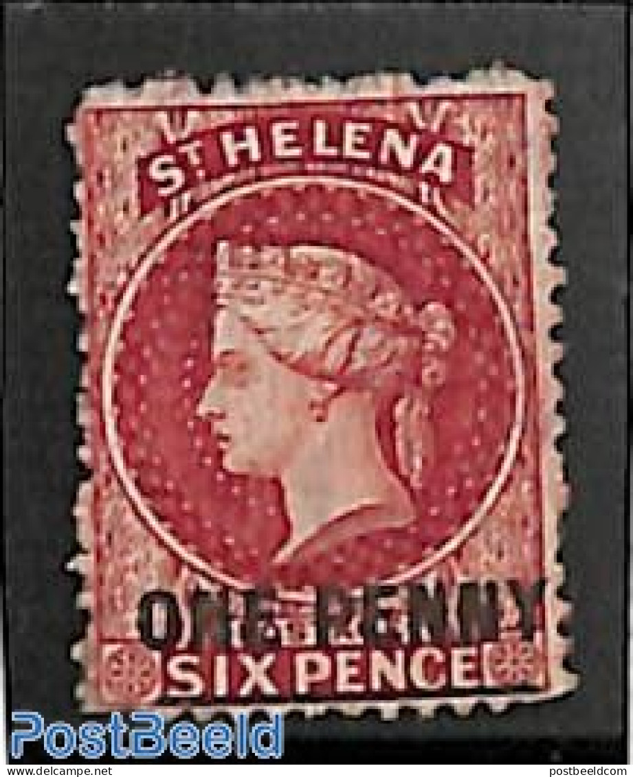 Saint Helena 1864 1d On 6d, Perf. 12.5, Line = 16.5mm, Short Perfs Left Under, Unused (hinged) - Saint Helena Island