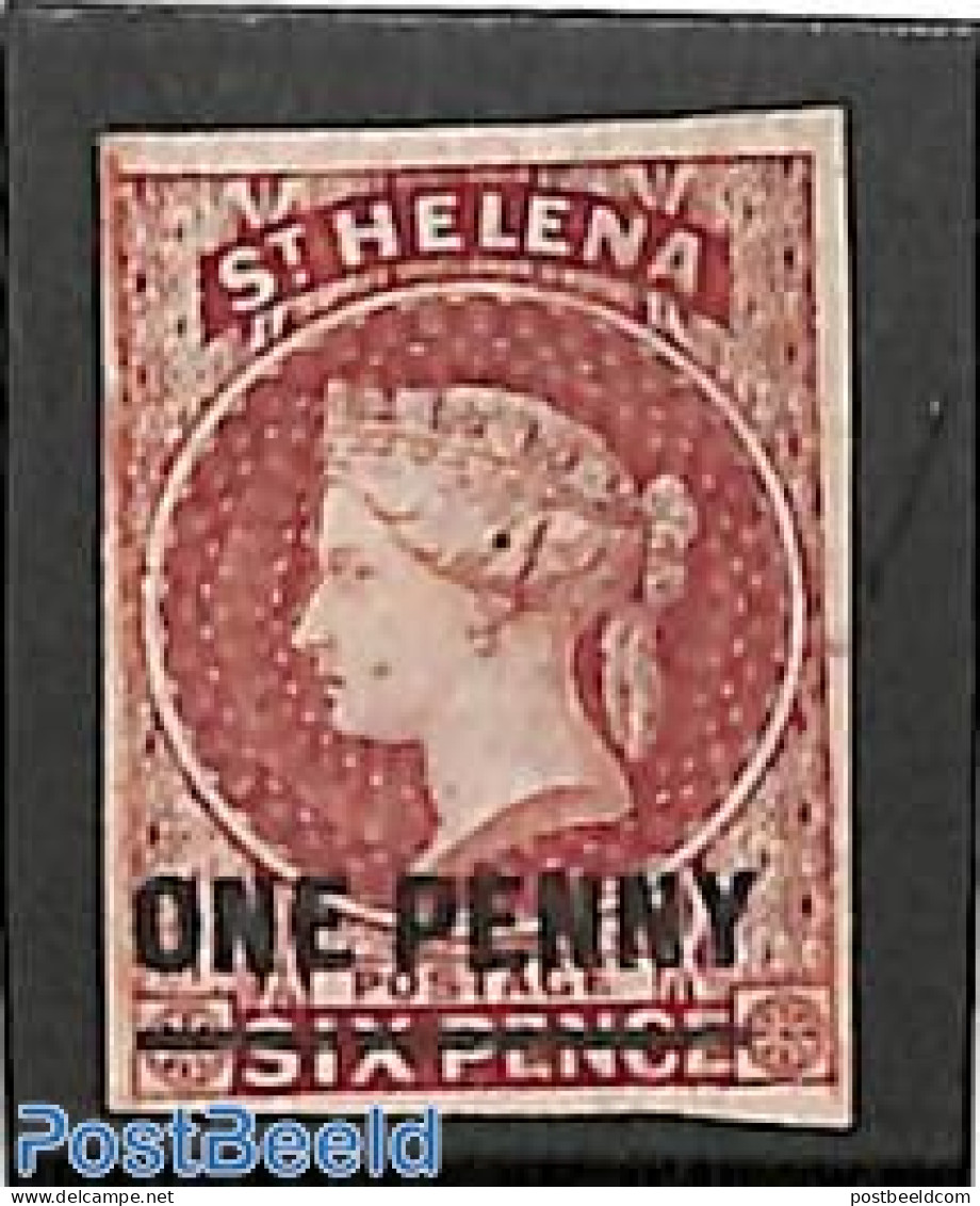 Saint Helena 1863 1d On 6d, Line = 17mm, Unused Without Gum, Unused (hinged) - Saint Helena Island