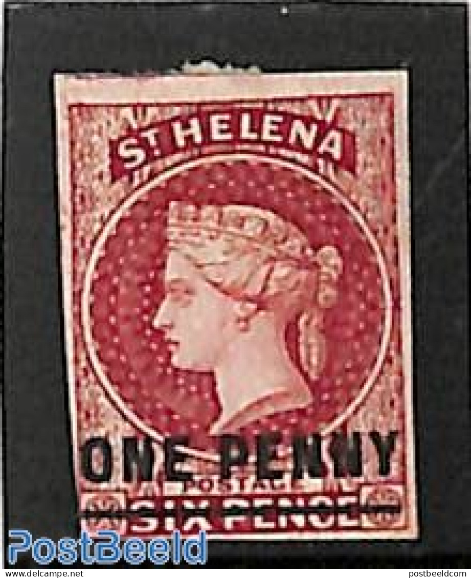 Saint Helena 1863 1d On 6d, Line = 18.5mm, Unused, Unused (hinged) - Sainte-Hélène