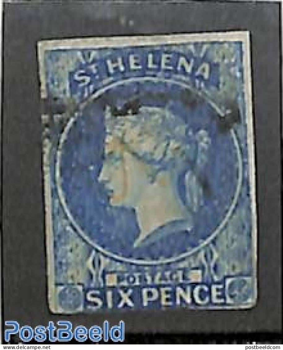 Saint Helena 1856 6d, Used, Tiny Thin Spot, Short Bottom Margin, Used Stamps - St. Helena