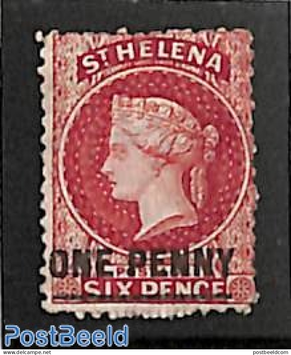Saint Helena 1864 1d On 6d, Perf. 12.5, Line = 16.5mm, Without Gum, Unused (hinged) - St. Helena