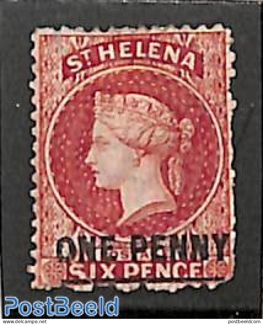 Saint Helena 1864 1d On 6d, Perf. 12.5, Line = 16.5mm, Without Gum, Unused (hinged) - Isla Sta Helena