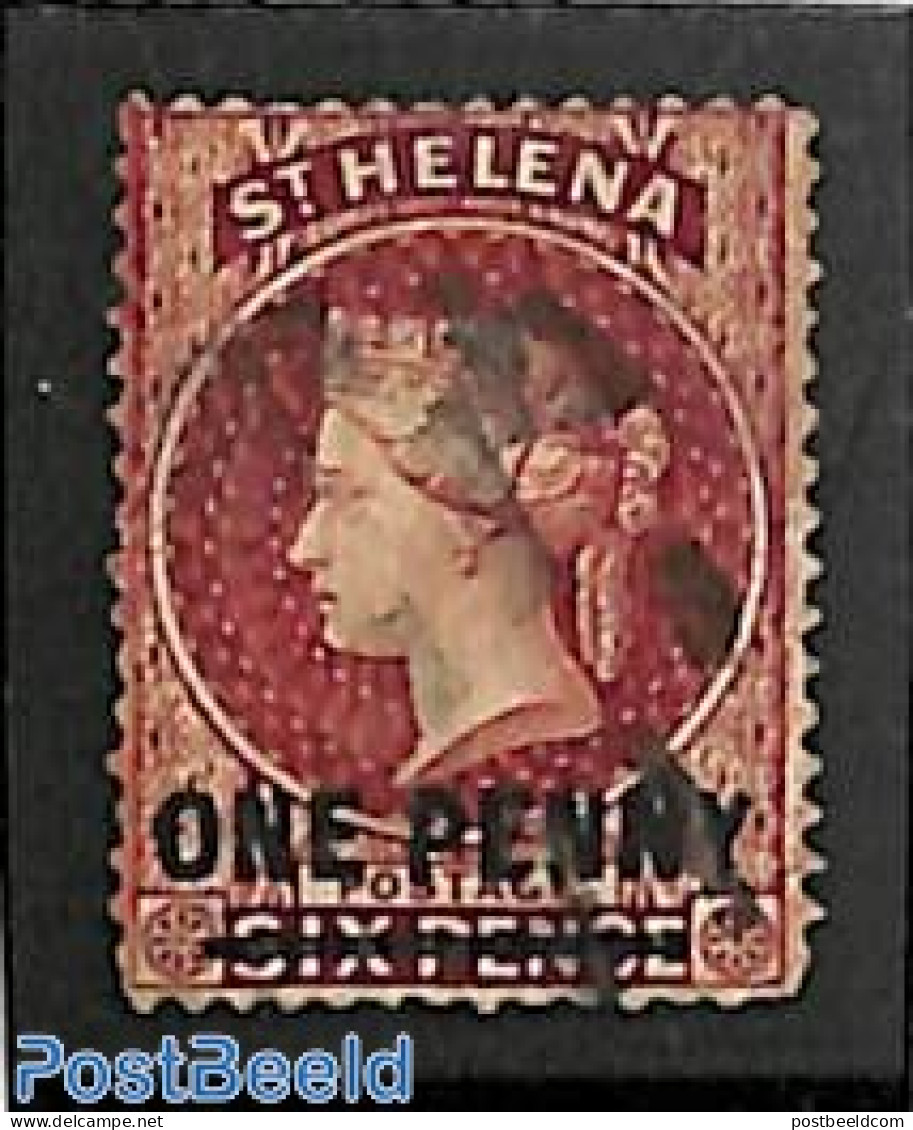 Saint Helena 1883 1d On 6d, Perf.14, WM Crown-CC, Short Bar, Used, Used Stamps - Sainte-Hélène