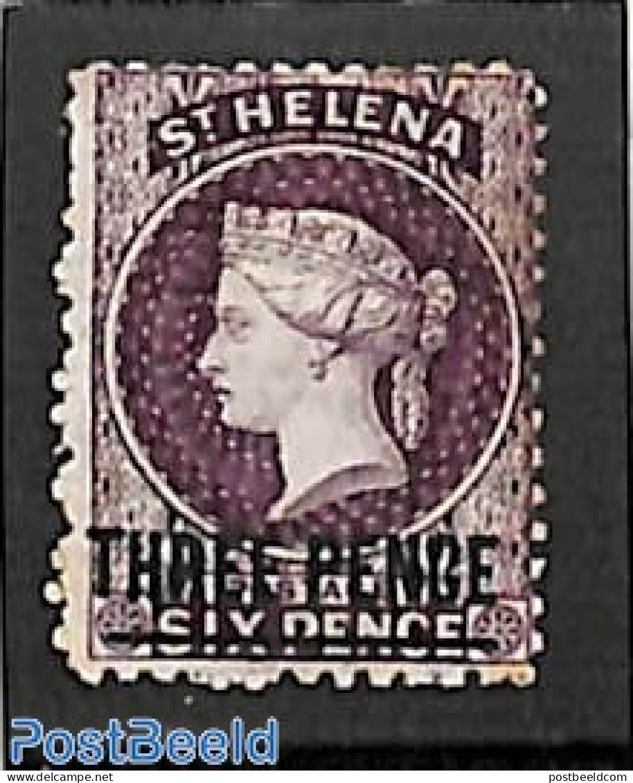 Saint Helena 1864 3d On 6d, Perf. 12.5, Bar=16.5mm, WM Crown-CC, Unused (hinged) - Isla Sta Helena