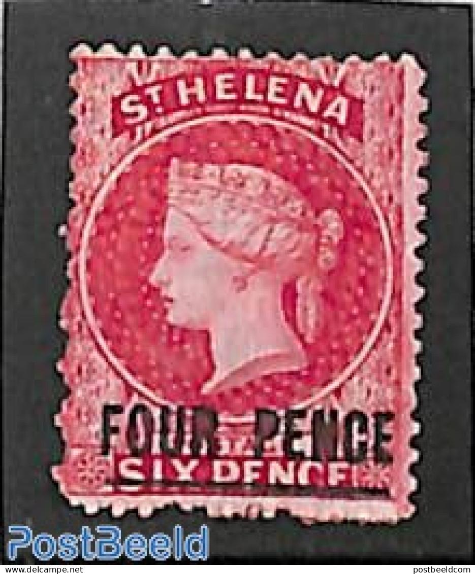 Saint Helena 1864 4d On 6d, Bar 16.5mm, Perf. 12.5, Without Gum, Unused (hinged) - Sainte-Hélène