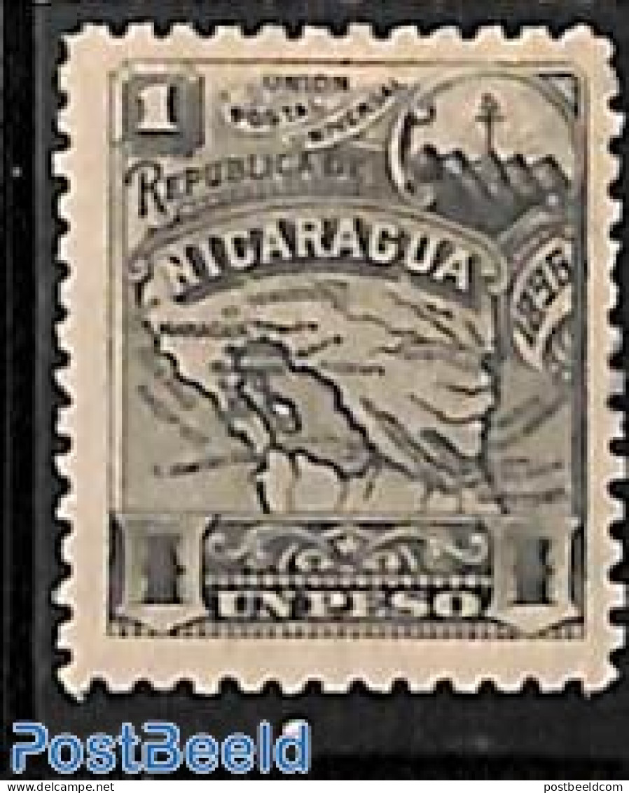 Nicaragua 1896 1p, With WM, Stamp Out Of Set, Unused (hinged), Various - Maps - Geographie
